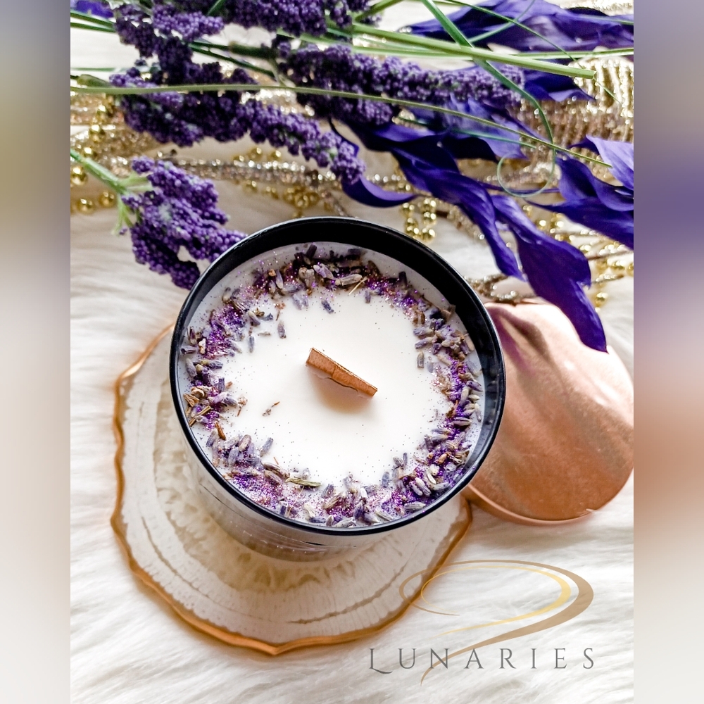 Lavender Fields Scented Soy Candle with Wood Wick and Botanicals